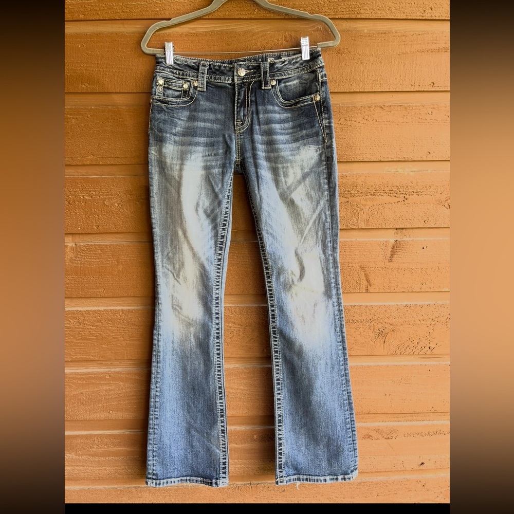 Miss Me mid-rise boot cut blue denim jeans. Size 29 EUC